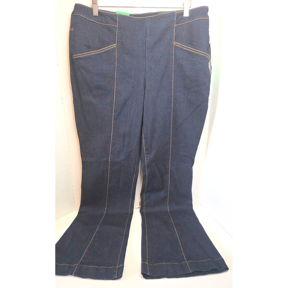 NWT INC Iris Apfel Flare‎ Leg Jeans Slim Tech Fit Indigo Dark Wash 14W Side Zip